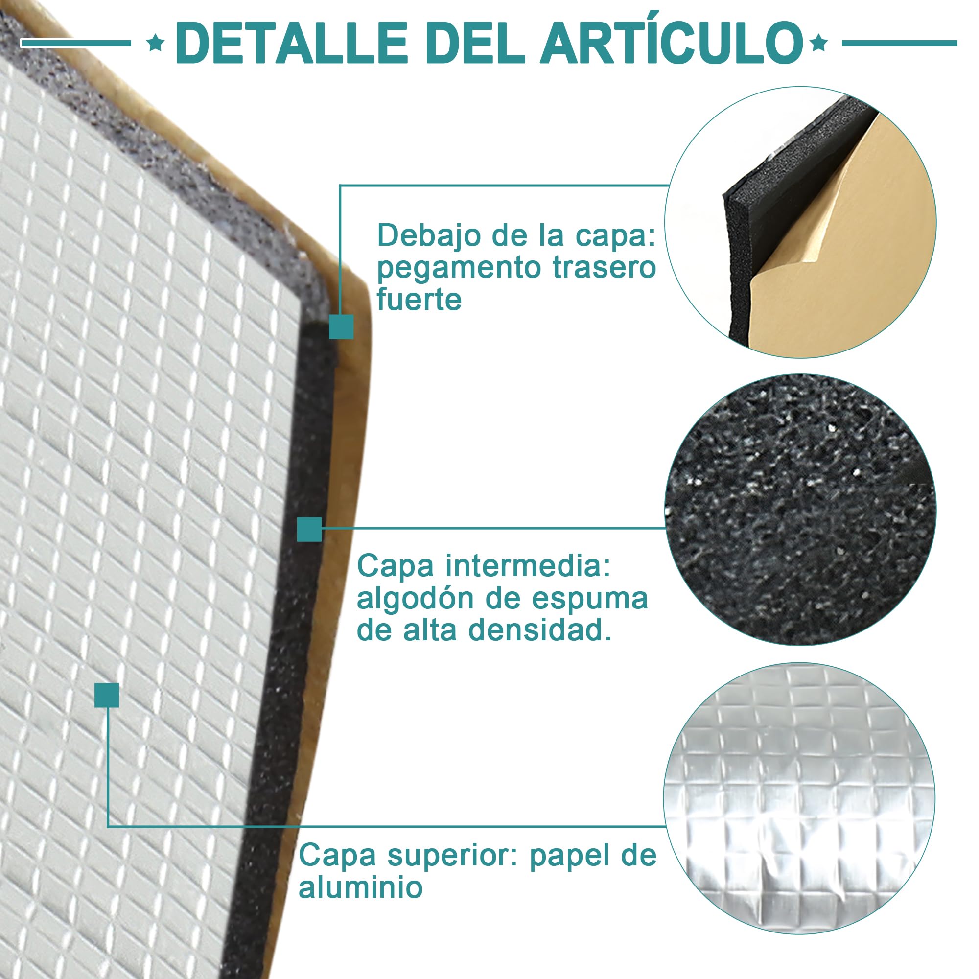 QUARKZMAN 1.52㎡ Adhesivo Aislante térmico con Rueda de Empuje para Coche, 10 mm, insonorizante, capó (152 x 100 cm)
