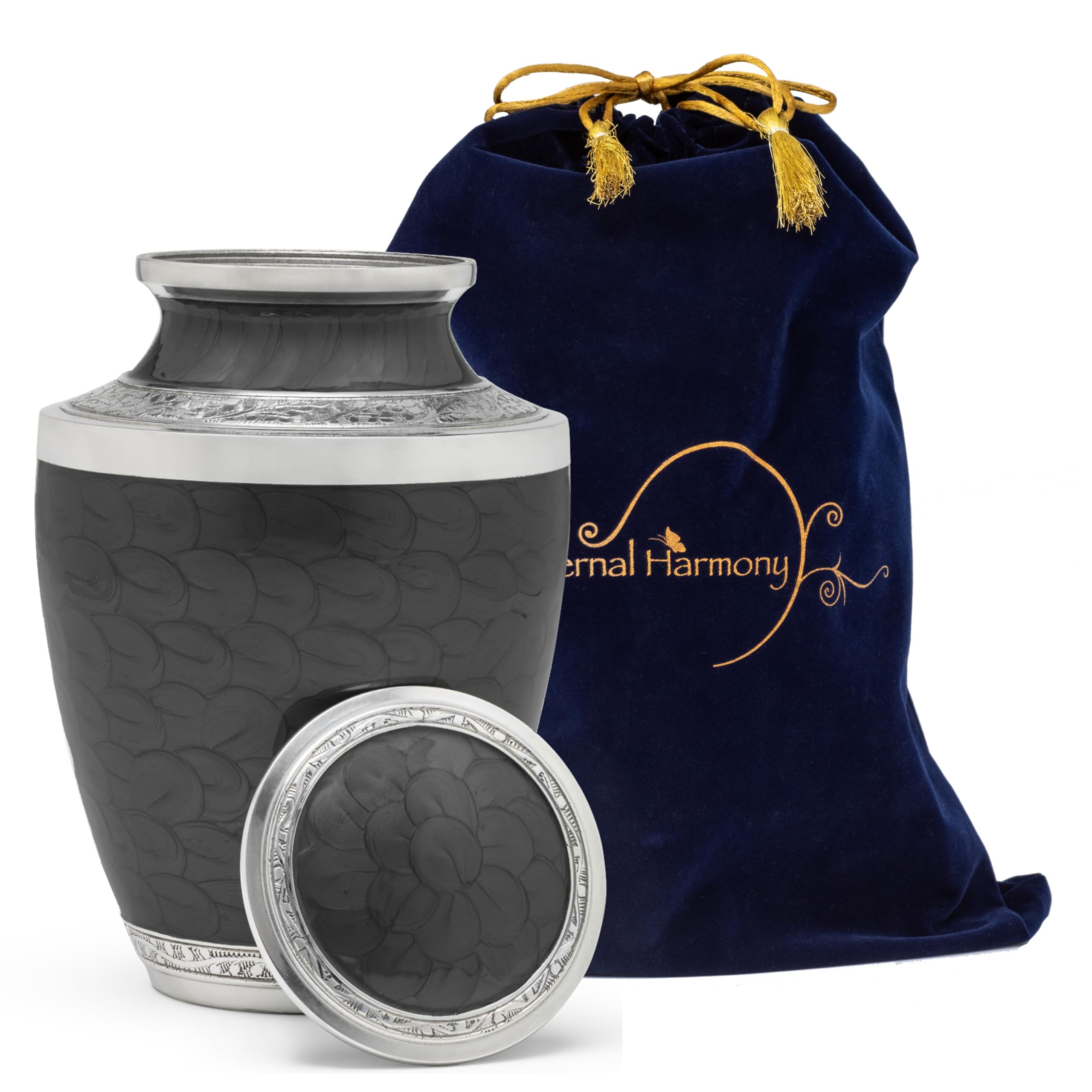 Eternal Harmony Grande urna per ceneri, urna per ceneri umane per adulti maschio e femmina, con finiture eleganti, chiusura sicura e sacchetto di velluto, vaso funebre per uomini e donne fino a 90,7