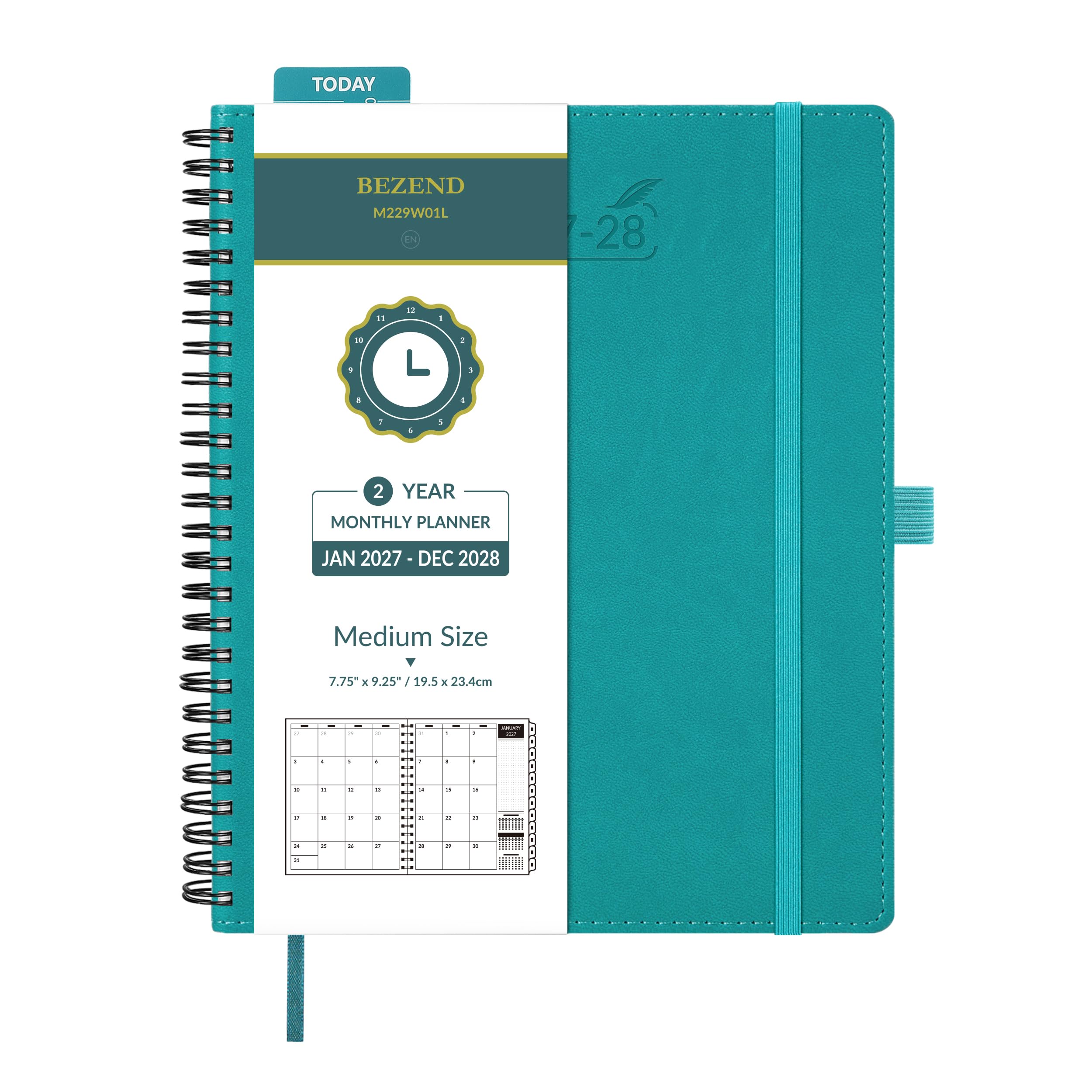 BEZEND Month to View Diary 2027-2028 Spiral 23.4 x 19.5 cm (Jan 27-Dec 28)