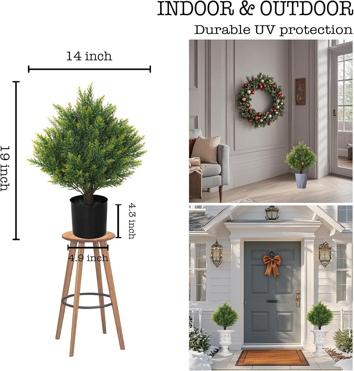 Two 19T Artificial Topiary Ball Trees, Artificial Small Shrub Plants, UV Resistant Potted Plants, Indoor and Outdoor Front Porch Gardens, Office Decoration