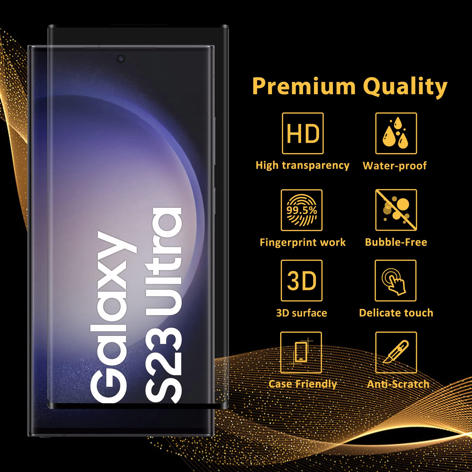 Protection D'écran pour Samsung Galaxy S23 Ultra 5G 6,8 Pouces, Verre Trempé 3 Pièces, Anti-empreintes digitales, 9H Dureté, Sans Bulle