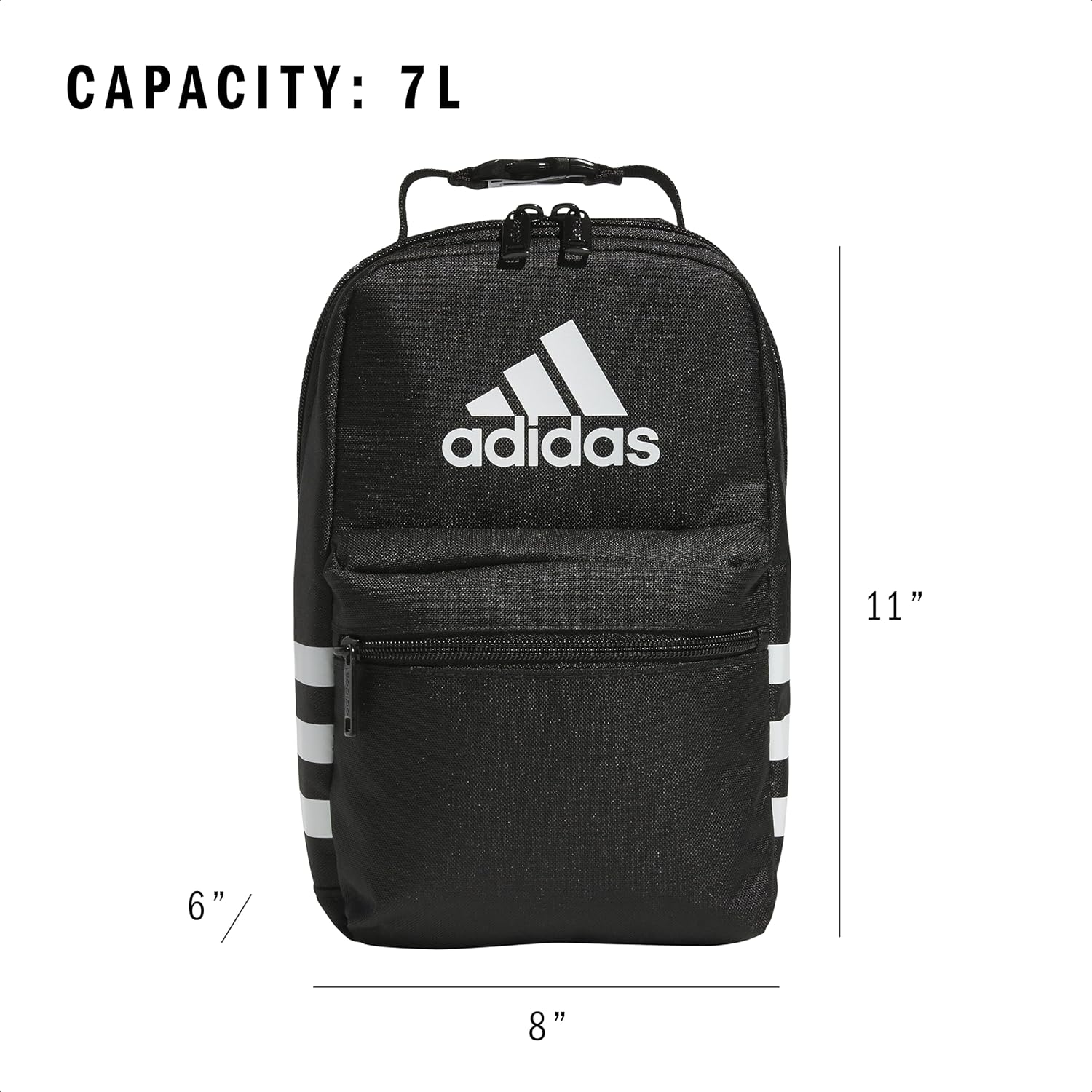 adidas Santiago Lunch Bag Cooler for Women and Men, Insulated Food Container Box with Mesh Pocket, Black/White, One Size - Image 6