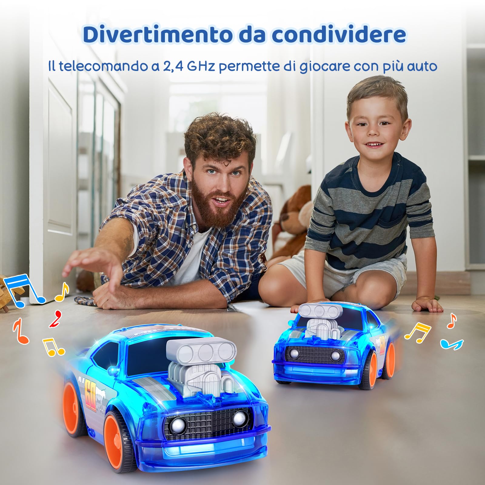 SGILE Auto da corsa telecomandata, macchina telecomandata a 2,4 Ghz con luci a LED e suono musicale, macchinina telecomandata per bambini in età prescolare, ragazzi, ragazze, regalo di compleanno.
