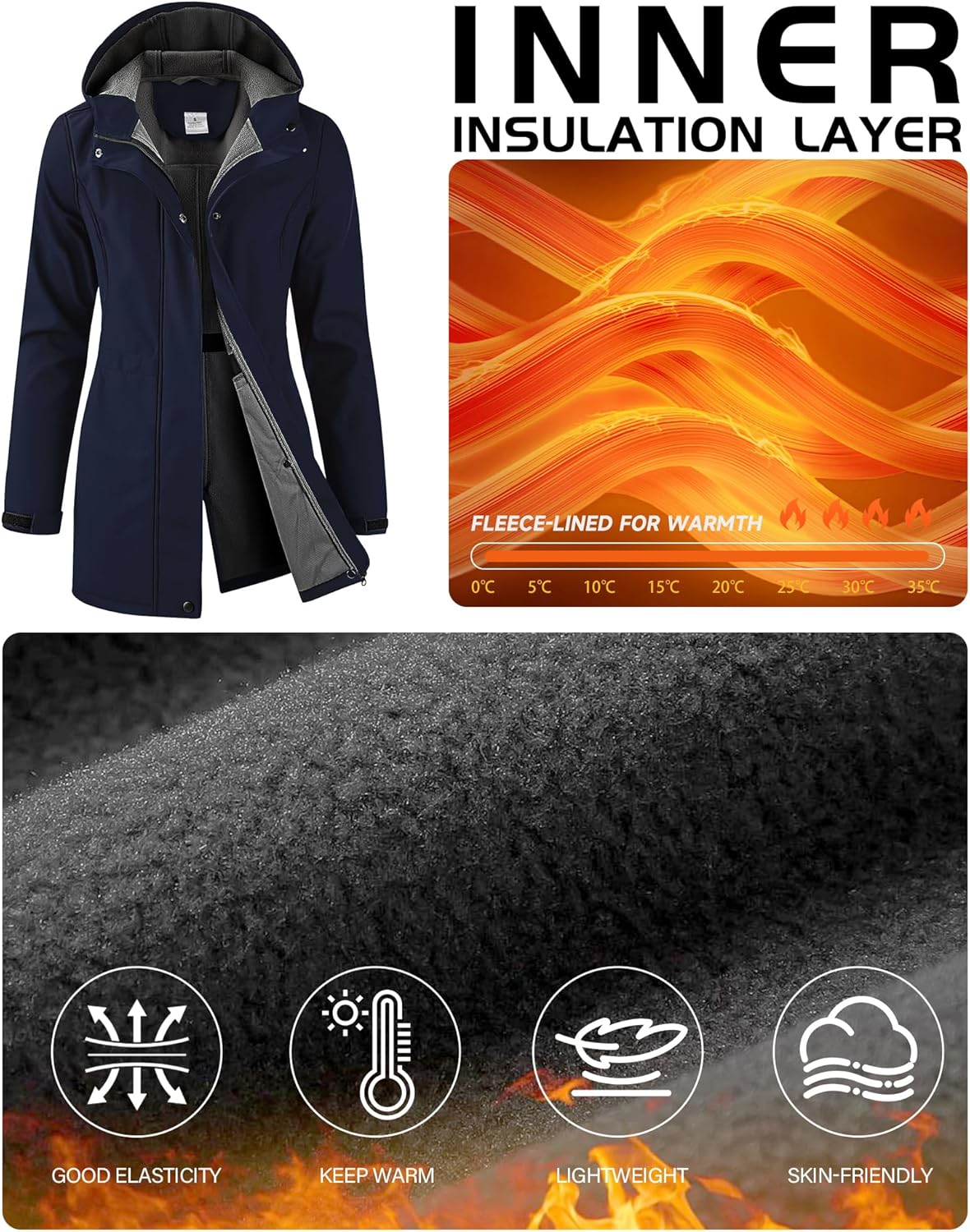 iCreek Women's Waterproof Windproof Insulated Softshell Jacket Thick Fleece Lining Ideal for Fall Winter