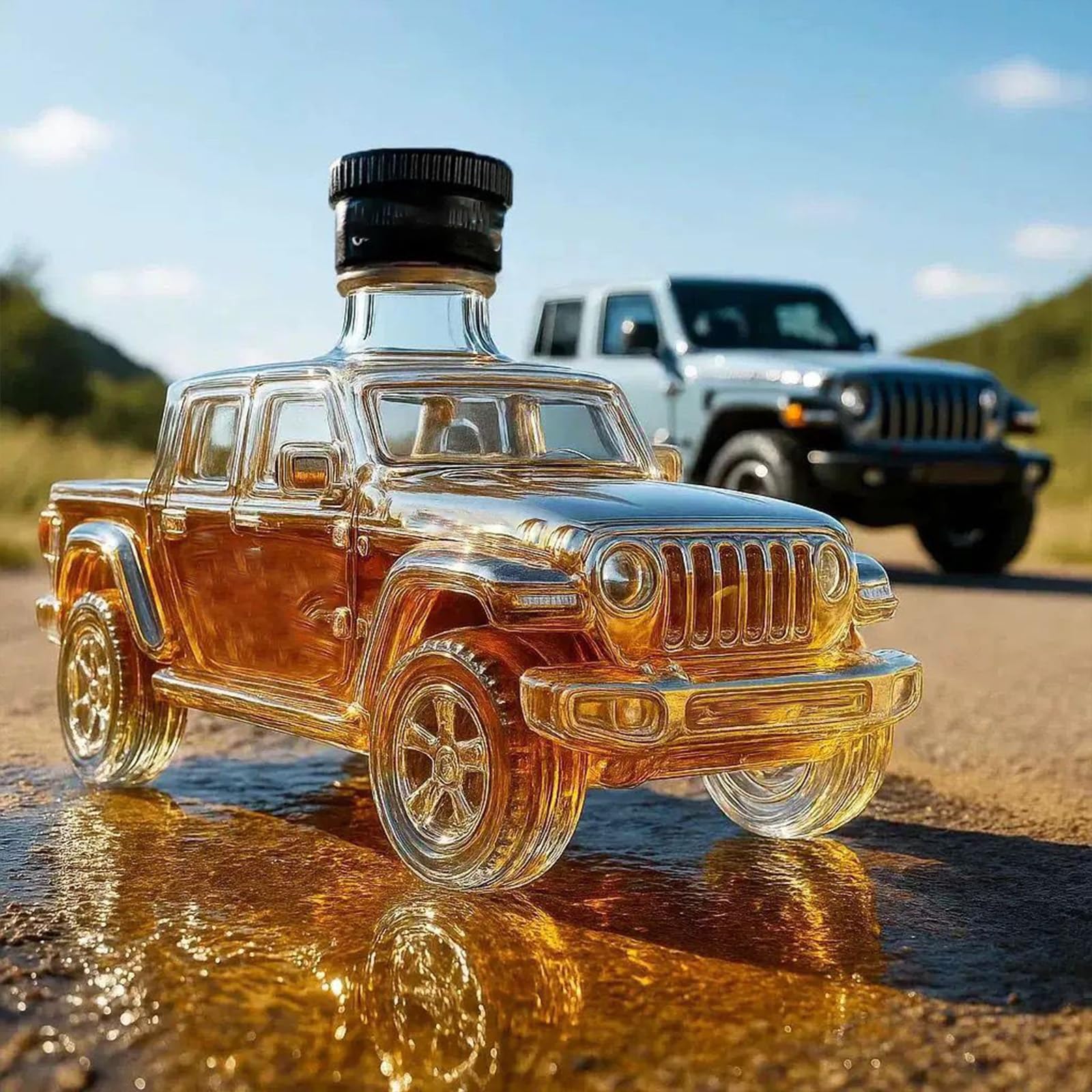 300ML Decantador Whisky - Arte Estatua, Decantador De Whisky De Cristal Creativo, Escultura 3D De Botella De Whisky Con Forma De Coche, Botellas De Vino Vacías Con Temática De Coche(E)