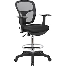 OfficeFactor Drafting Chair, Tall Office Chair with Arm, Executive Ergonomic Standing Desk Chair with Scratch Resistant Wheels and Footrest