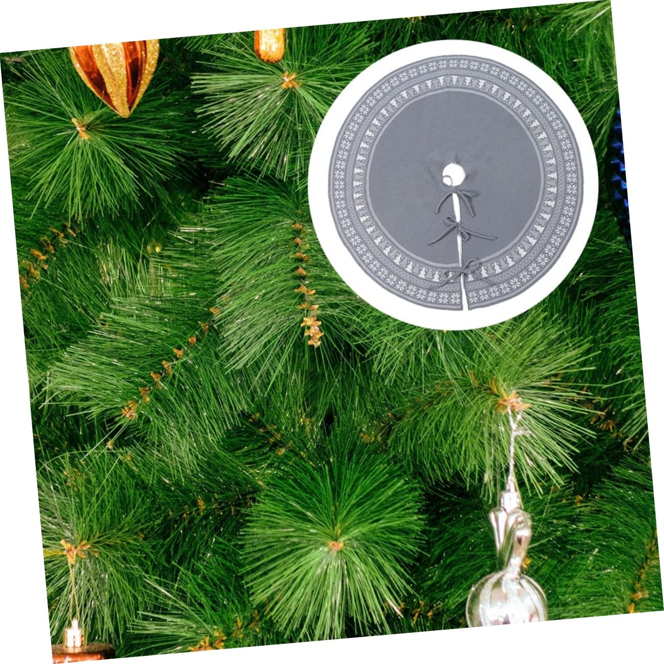 VICASKY Jupe de Sapin de Noël Tricotée 92 CM Jupe Inférieure en Laine Violet-Gris Décoration Festive Flocons Tapis Douillet pour Ambiance Noël Double Usage et Châle