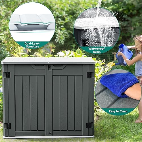 Miniatura 3 de YITAHOME Cobertizo de almacenamiento horizontal grande para exteriores, cobertizo de herramientas de resina de 47 pies cúbicos sin estante,