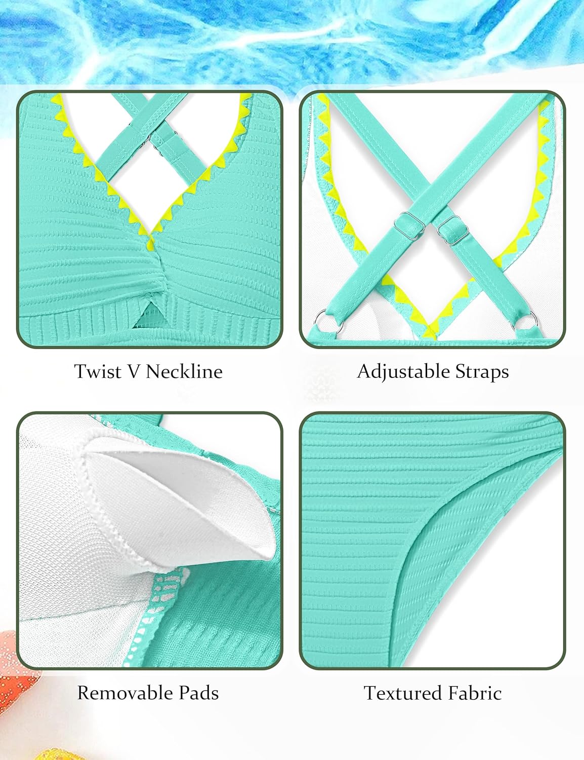 Girls Swimsuit Solid Color Textured Bikini Set Contrast Trim Bathing Suit 2 Piece Swimwear Adjustable Straps 9-16T - Image 7