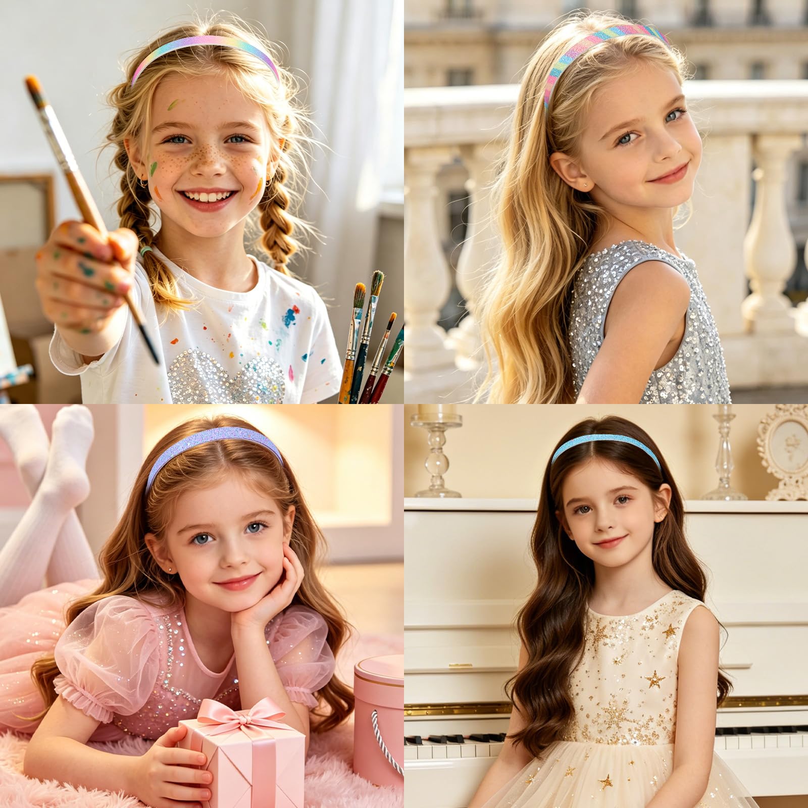 8 fasce per capelli glitterate per ragazze, fasce per capelli arcobaleno sottili con denti scintillanti accessori per capelli con paillettes colorate per bambini e donne