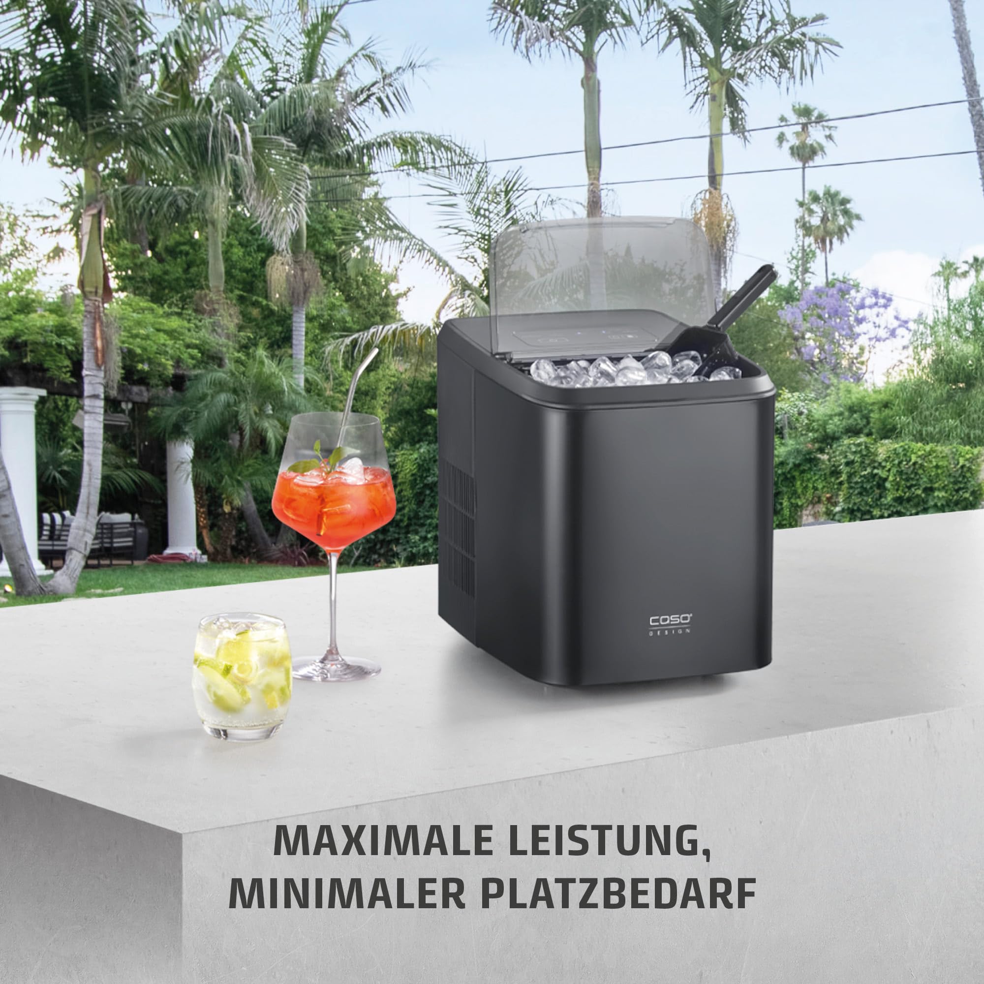 CASO Clear Ice Advanced Eiswürfelbereiter mit Kompressor – Leise 48 dB, klare & matte Eiswürfel, 8–12 Min., 1,5 l Wassertank, Selbstreinigung, matt schwarz