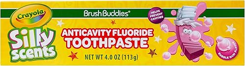 Brush Buddies Crayola Silly Scents - Pasta de dientes para niños con flúor, anticaries y sabor a chicle para mayores de 2 años