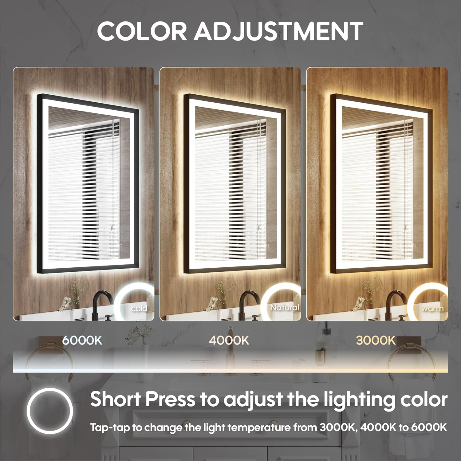 WELLFOR Backlit and Front Lighted Bathroom Mirror, Vanity Mirror for Bathroom, Wall LED Framed Bathroom Vanity Mirror includes Dimmer Defogger, Vertical/Horizontal Mounted, Matte Black (28"x36")