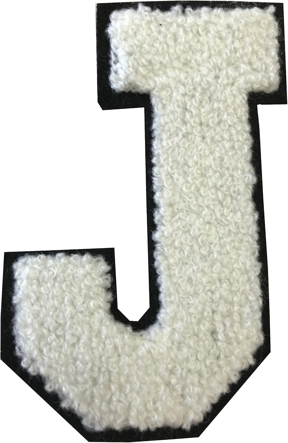 J - White ON Black Chenille 8" VARSITIY Alphabet Patches Ready to Iron-ON