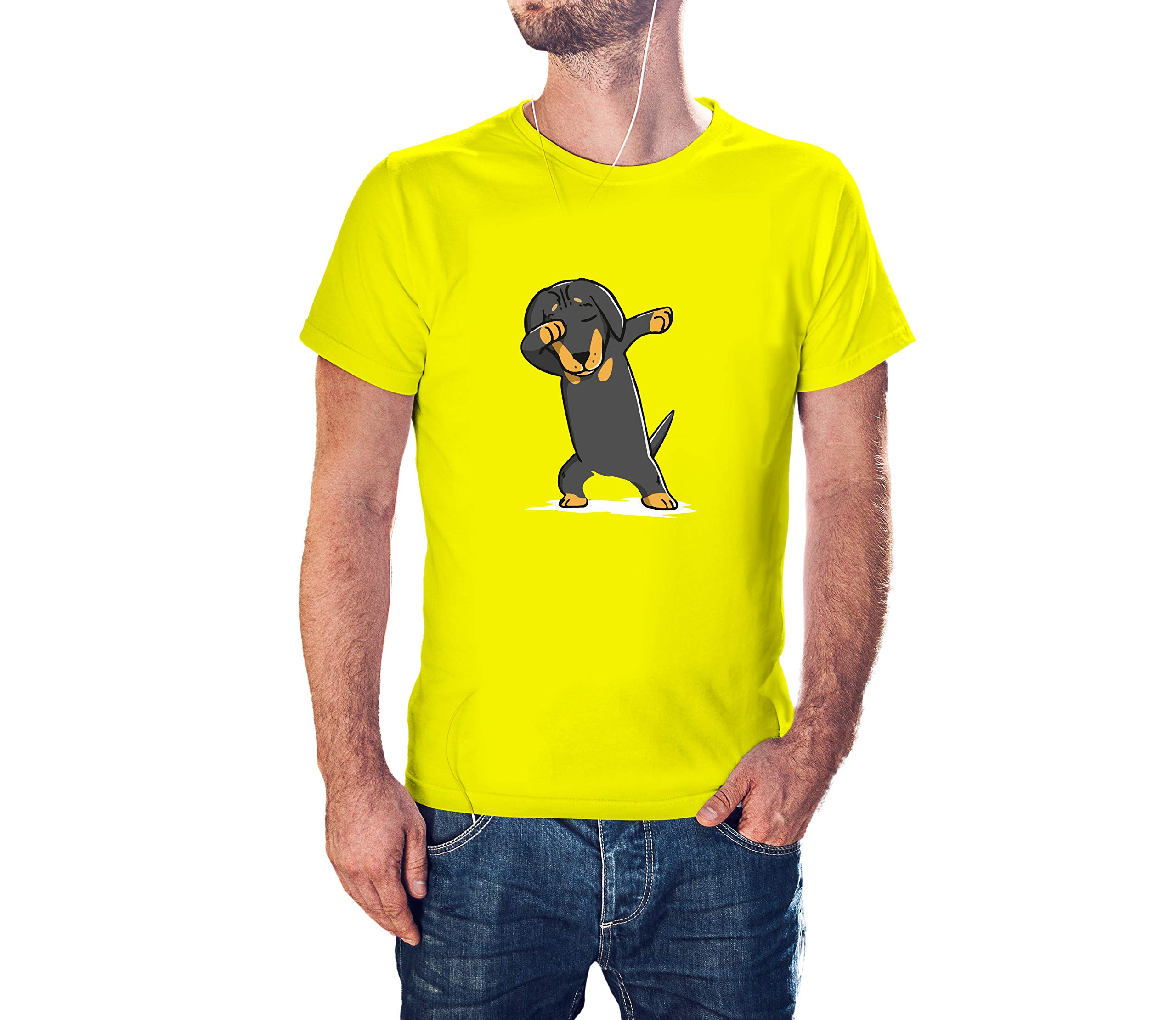 Volume 9Dabbing Dog Rottweiler 100% Cotton Round Neck Graphic Printed T Shirt for Men Women,Dog lovert Shirt, Dog Pattern t Shirt, Pet Lover t Shirt. Yellow