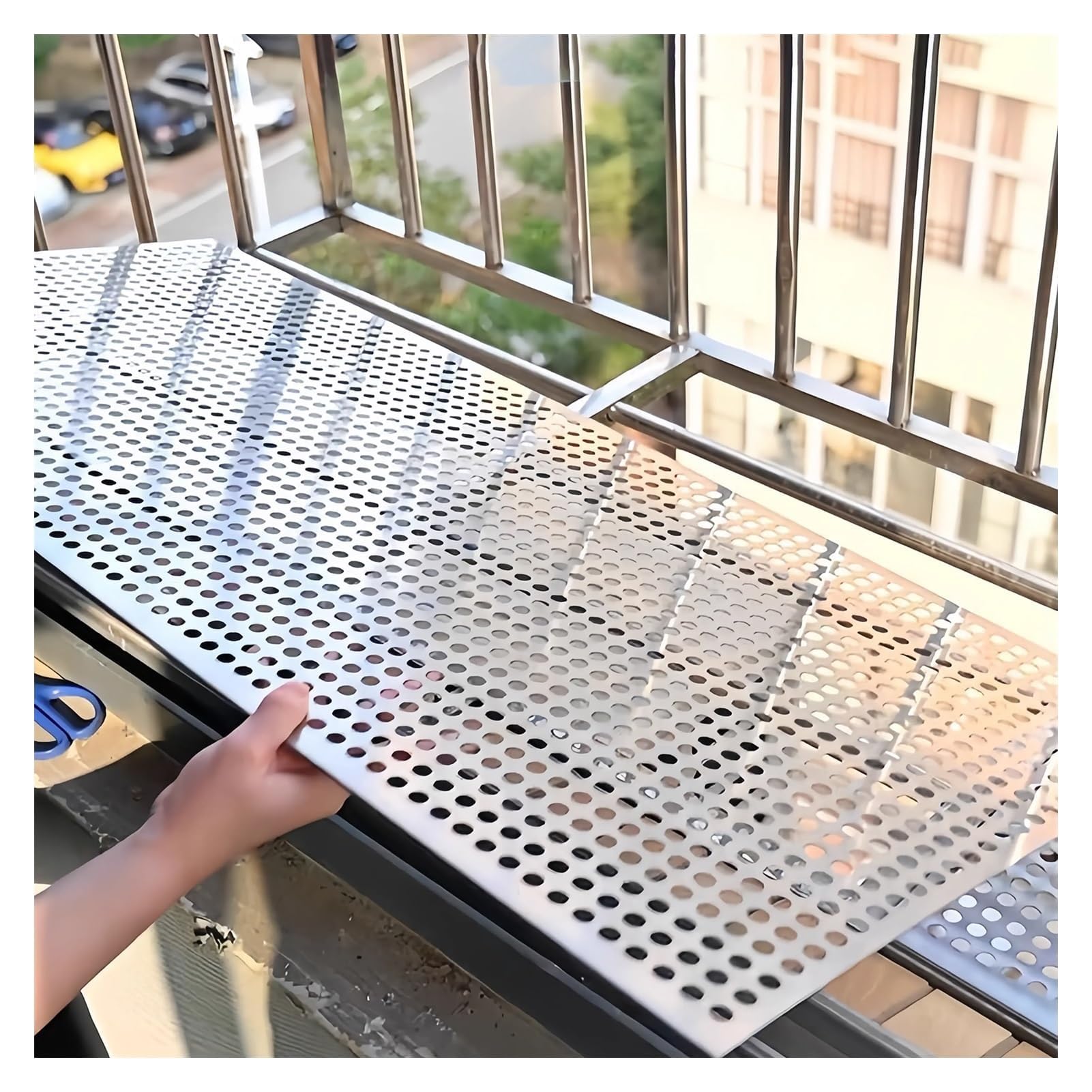 Placa de metal perforada, hoja perforada de acero inoxidable con orificios ranurados, for soporte de flores con barandilla de alféizar de ventana(50x100cm)