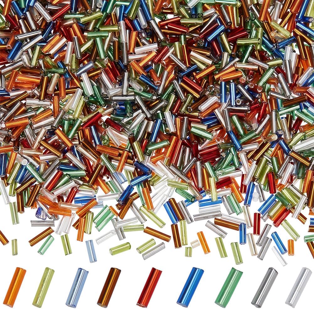 1 Box about 50G 1000Pcs Mixed Color Bugle Beads 6mm Glass Tube Beads Bulk Loose Colorful Mirrored Shiny Embroidery Seed Spacers for Jewelry Making Findings DIY Crafts Bracelets Earrings Adult