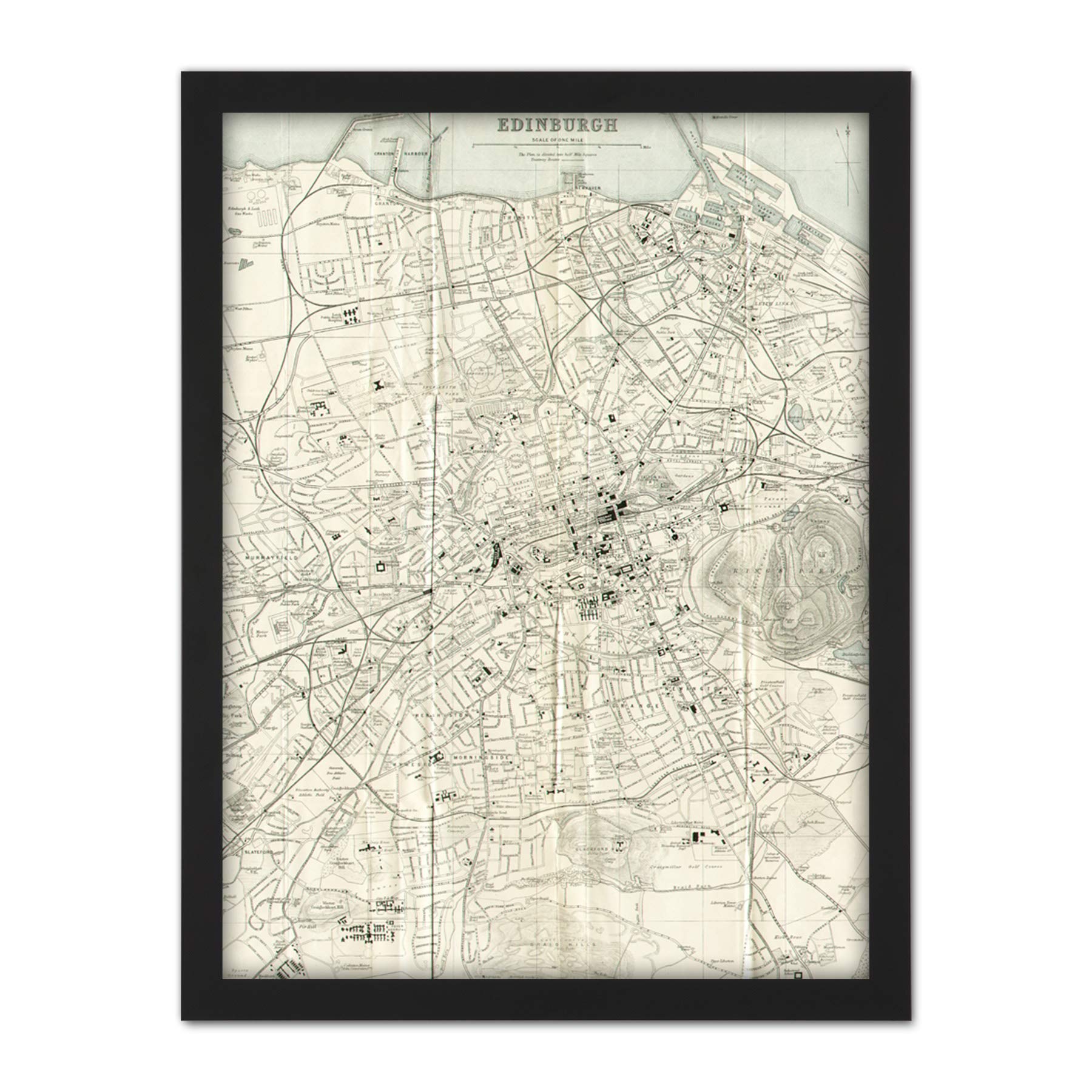 Artery8 Framed Black 18X24 Map 1935 Edinburgh City Scotland Plan Chart Artwork Framed Wall Art Print 18X24 Inch