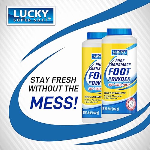 Miniatura 2 de Lucky Super Soft Polvo para pies de almidón de maíz, sin talco, fórmula que absorbe la humedad, protección natural contra rozaduras (12 botellas de