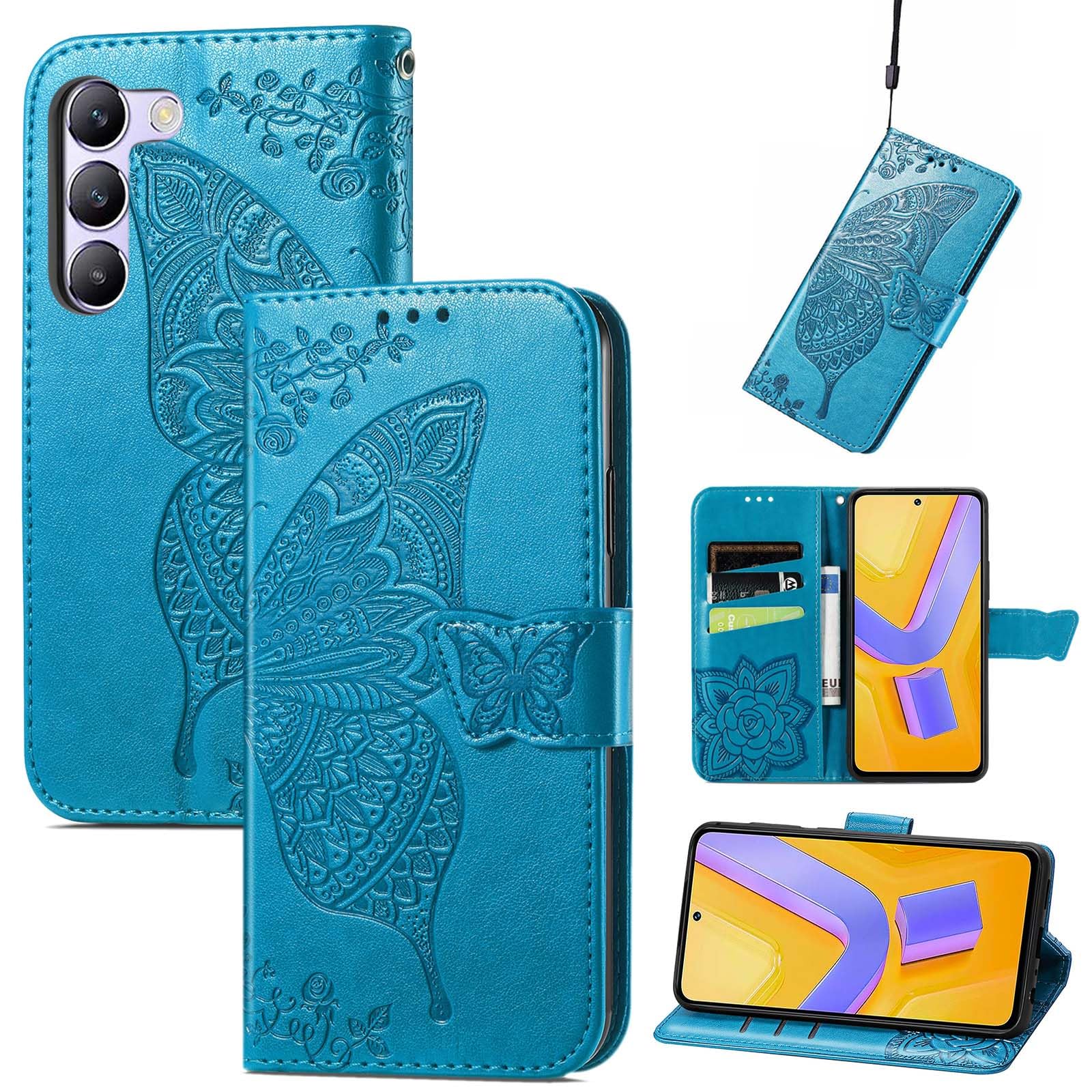 Per vivo V60 Lite 5G / 4G Custodia in pelle Pieghevole Stand Portafoglio Flip Cover con Cinturino - Blu