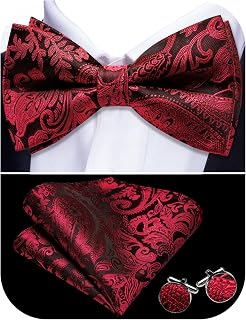 Barry.Wang Paisley Striped Bow Tie for Men Silk Pre-Tied Bowtie Pocket Square Cufflinks Set Formal Wedding Party Prom