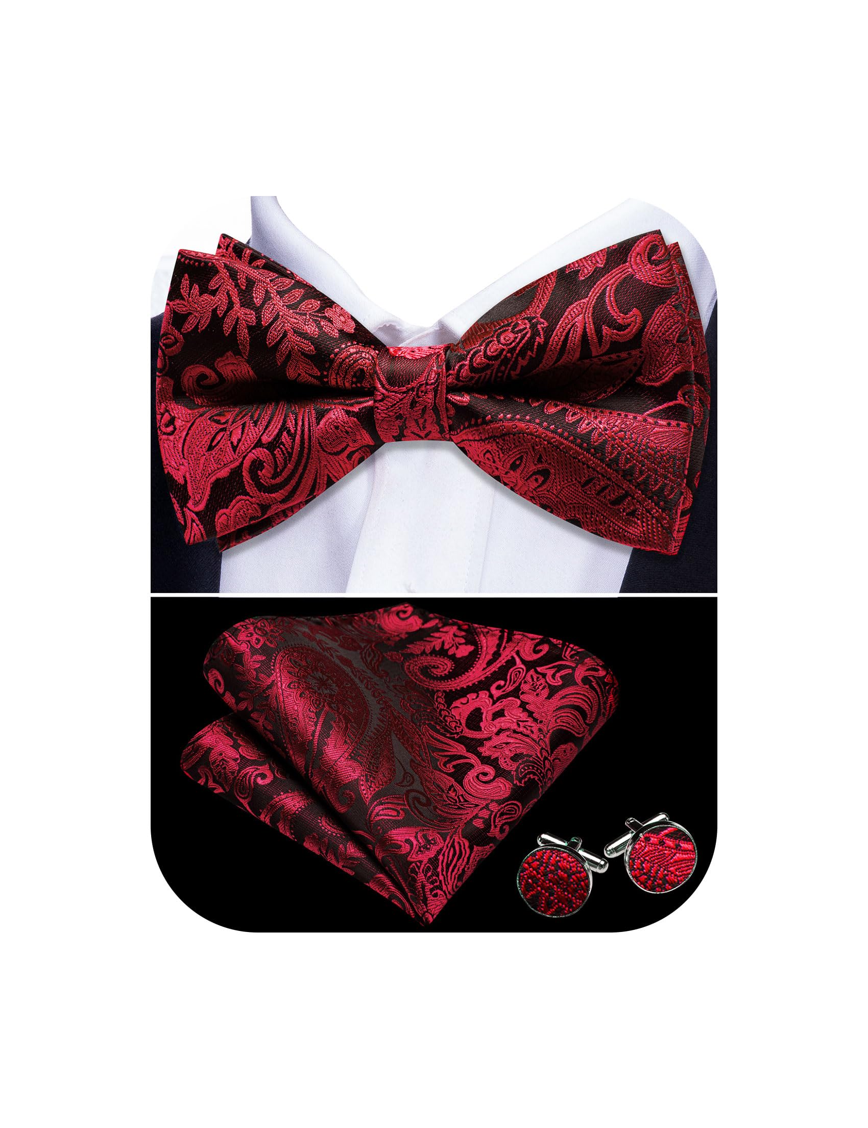 Barry.Wang Paisley Striped Bow Tie for Men Silk Pre-Tied Bowtie Set