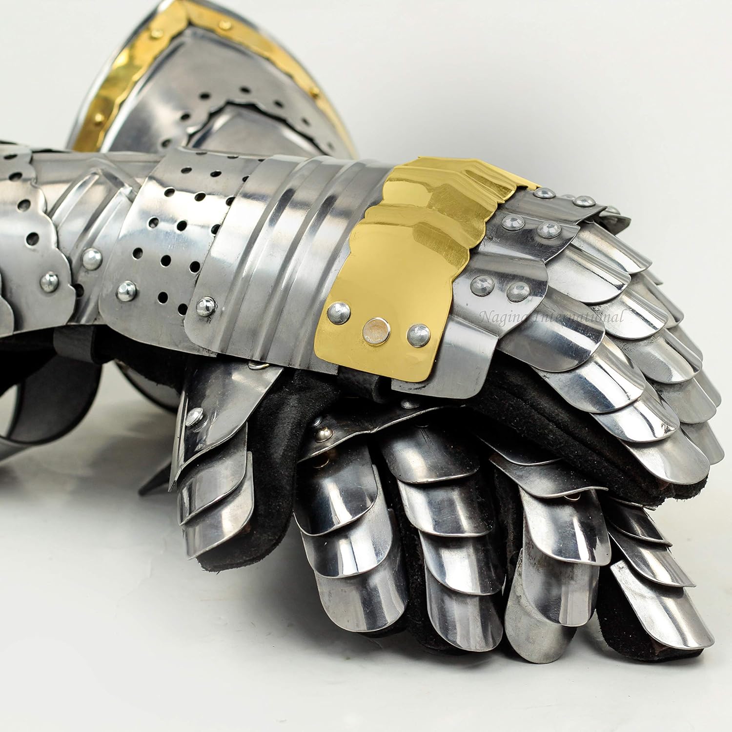 Nagina International Medieval Warrior Steel Gothic Knight Style Warrior Functional Gloves & Gauntlets | Brass Accent : Clothing, Shoes & Jewelry