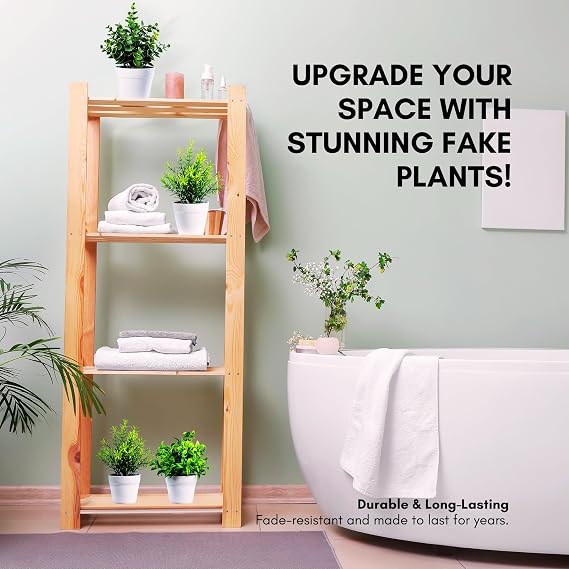 Decorative Artificial Plants Indoor in Pots Set of 3 - Plastic Fake Plants Indoor with Pot - Eucalyptus Rosemary Succulents Faux Plants for Wall Desk Bedroom Decoration Office