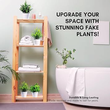 Decorative Artificial Plants Indoor in Pots Set of 3 - Plastic Fake Plants Indoor with Pot - Eucalyptus Rosemary Succulents Faux Plants for Wall Desk Bedroom Decoration Office