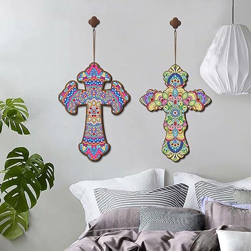 Miniatura 3 de Kit de pintura de diamantes cruzados, kits de arte de pintura de diamantes, pintura de diamante para adultos, colgante de cruz, mosaico colgante de