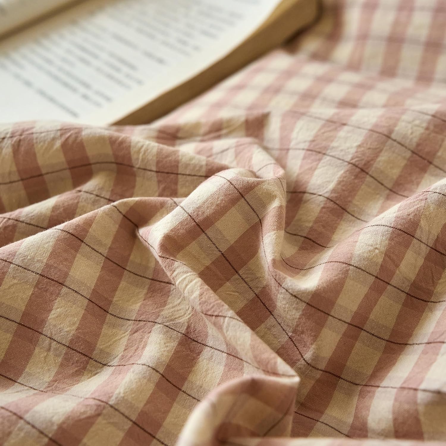 Gingham Duvet Cover Twin XL Blush Pink Washed Cotton Comforter Cover Twin XL Cute Plaid Checkered Zipper Duvet Cover Set with 2 Pillow Cases Boho Girls Bedding Set Vintage Duvet Protector