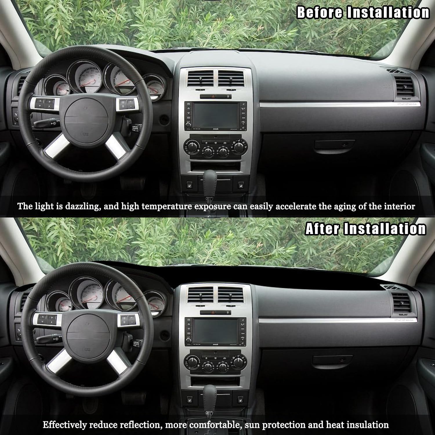 Dashboard Cover Dash Cover Mat Pad Carpet Custom Fit for Dodge Charger 2008 2009 2010 Accessories Anti-Skid Center Console Protector Cover Mat(Black Edge)