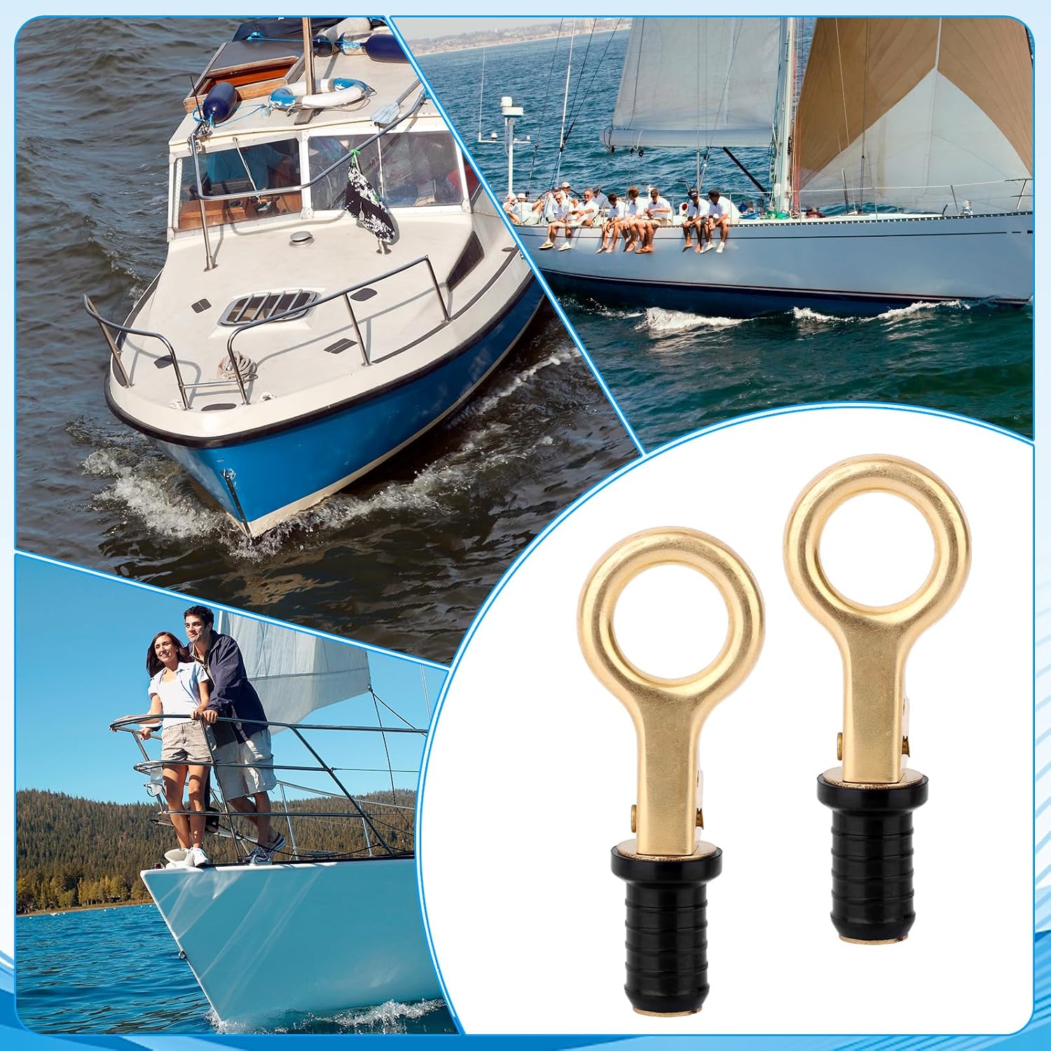 2pcs Boat Drain Plug with O Handle, Brass & Rubber Construction Snap Plug Marine for Boats Kayaks Fishing Boat