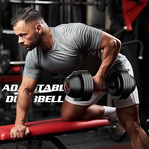 Miniatura 8 de Mancuernas ajustables, 22254452 libras, juego de mancuernas individuales con bandeja para entrenamiento de fuerza, mancuernas ajustables con mango