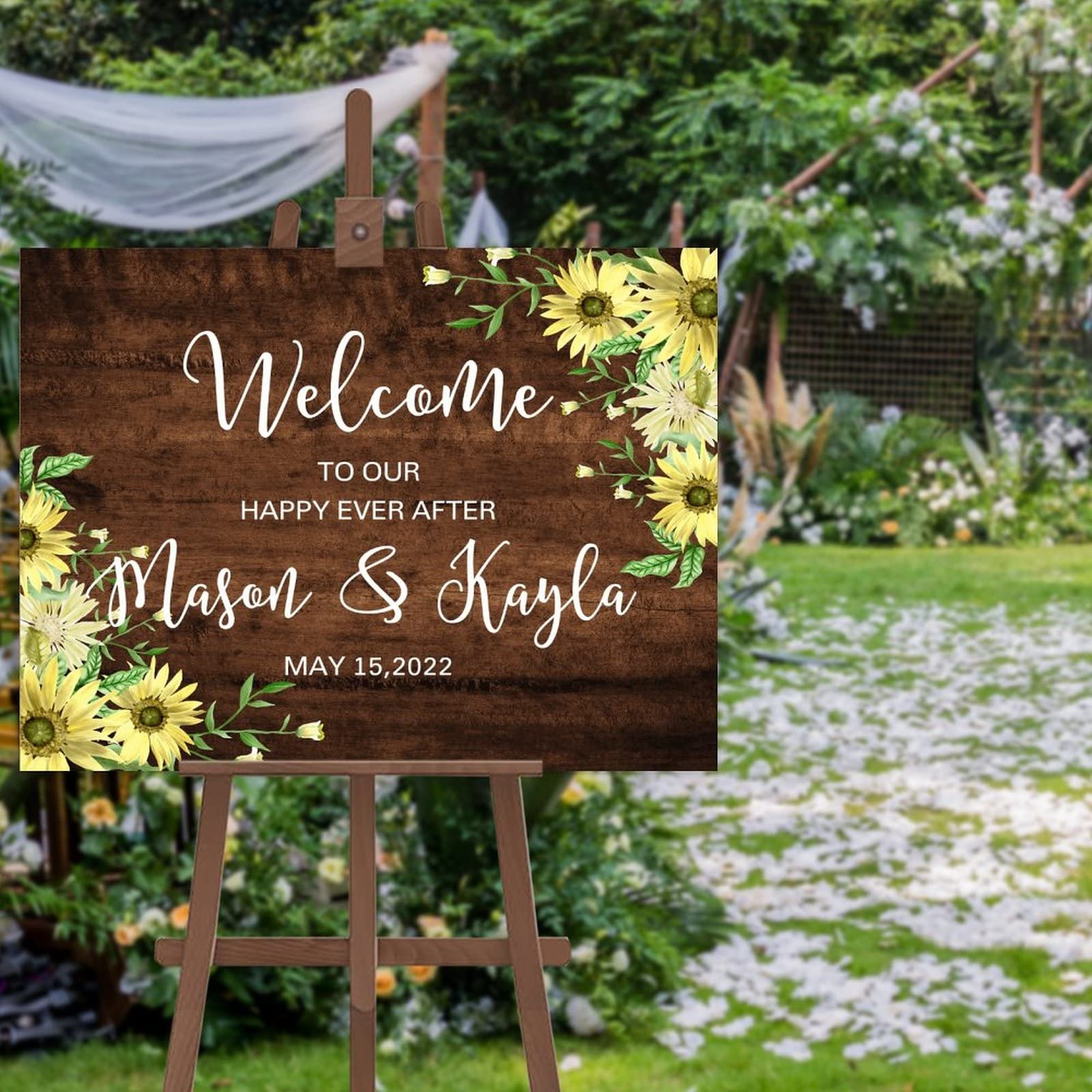 Panneau de bienvenue mariage personnalisé en bois rétro pour cérémonie de fiançailles