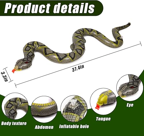Miniatura 2 de iShyan Serpiente inflable, paquete de 3 serpientes falsas de 37.4 pulgadas, serpientes inflables grandes para jardín, piscina, decoración de