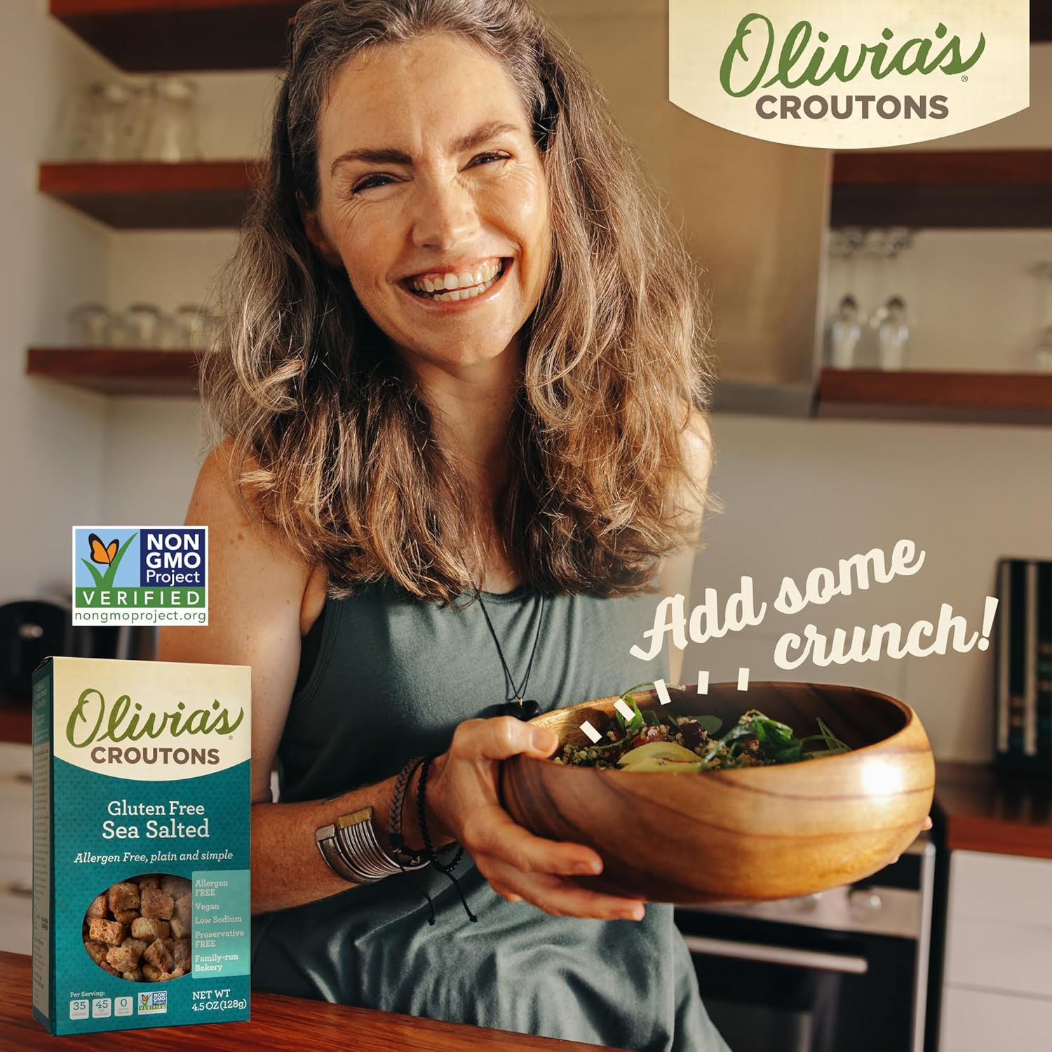 Olivia’s Gluten Free Sea Salt Flavor Croutons For Salad – Crunchy Garlic Soup Crouton – Made from Allergen Free & Gluten-Free Artisan Bread –Vegetarian, Made In USA, 4.5 Oz (Pack of 3)