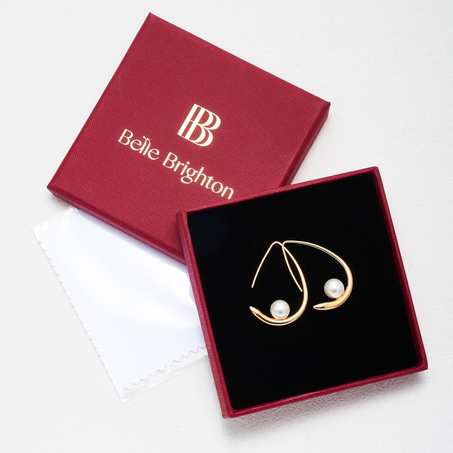 Teardrop Earrings for Women, 18k Gold Plated Dangle Drop Earrings, Pearl Earrings for Women, Lightweight Chunky Open Hoops, Trendy Gold Hoop Earrings, High Polished Jewelry - Image 7