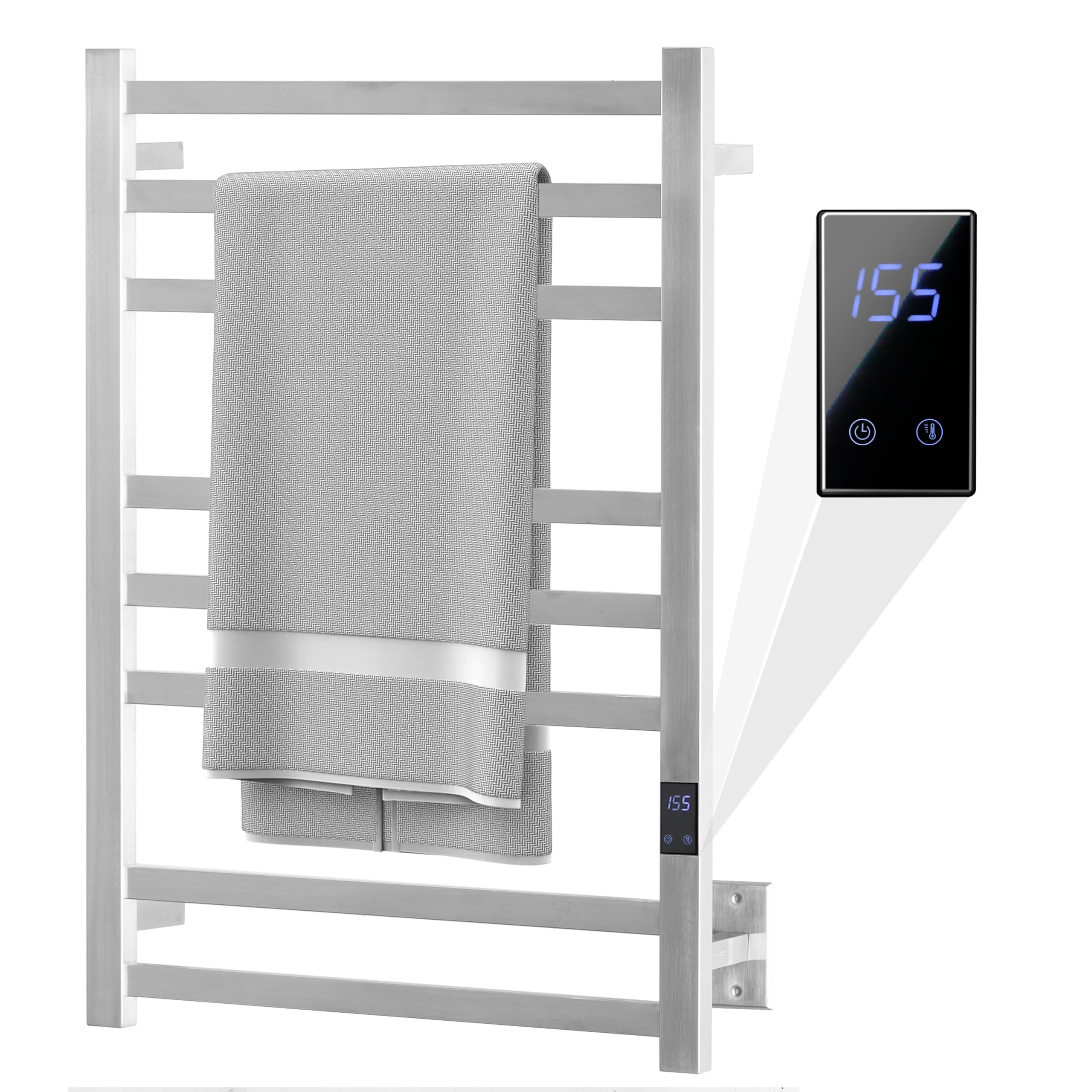 8-Bar Towel Warmer Rack, Brushed Stainless Steel