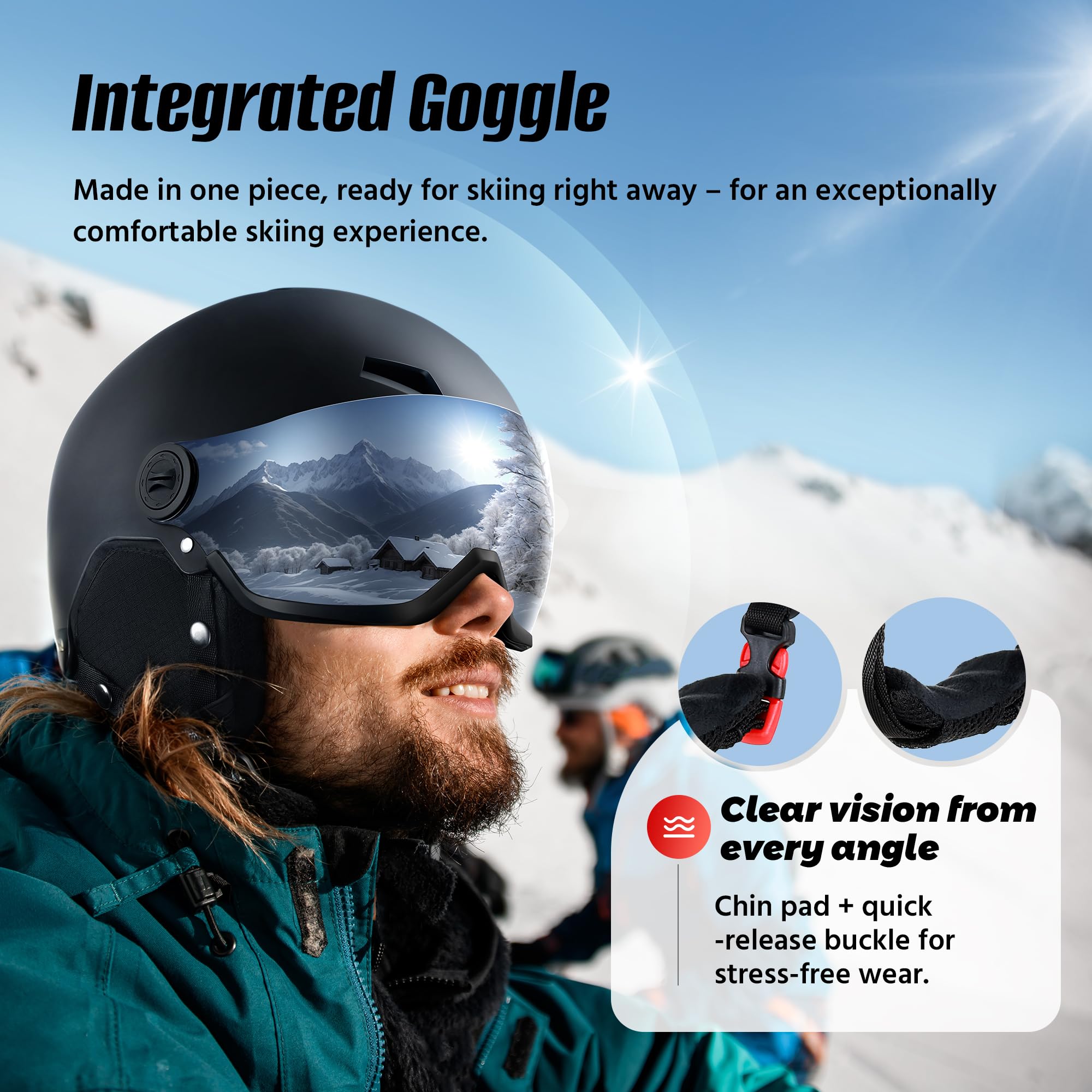 LUMDEER Kask narciarski z goglami 2 w 1, ochrona przed promieniowaniem UV, kask snowboardowy, certyfikowany regulowany kask sportowy dla mężczyzn i kobiet, narciarstwo, jazda na łyżwach, snowboardzie
