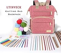 Vista 3 de Mochila de ganchillo, bolsa de tejer, mochila organizadora de almacenamiento de hilo, bolsa de ganchillo de viaje con puerto de carga USB, bolsa