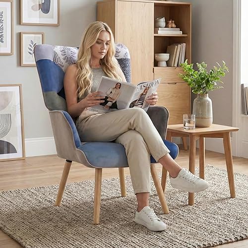 Miniatura 4 de Joysoul Silla decorativa moderna para sala de estar, silla con brazo de respaldo alto, diseño de pata de gallo, sillas de estilo bohemio para