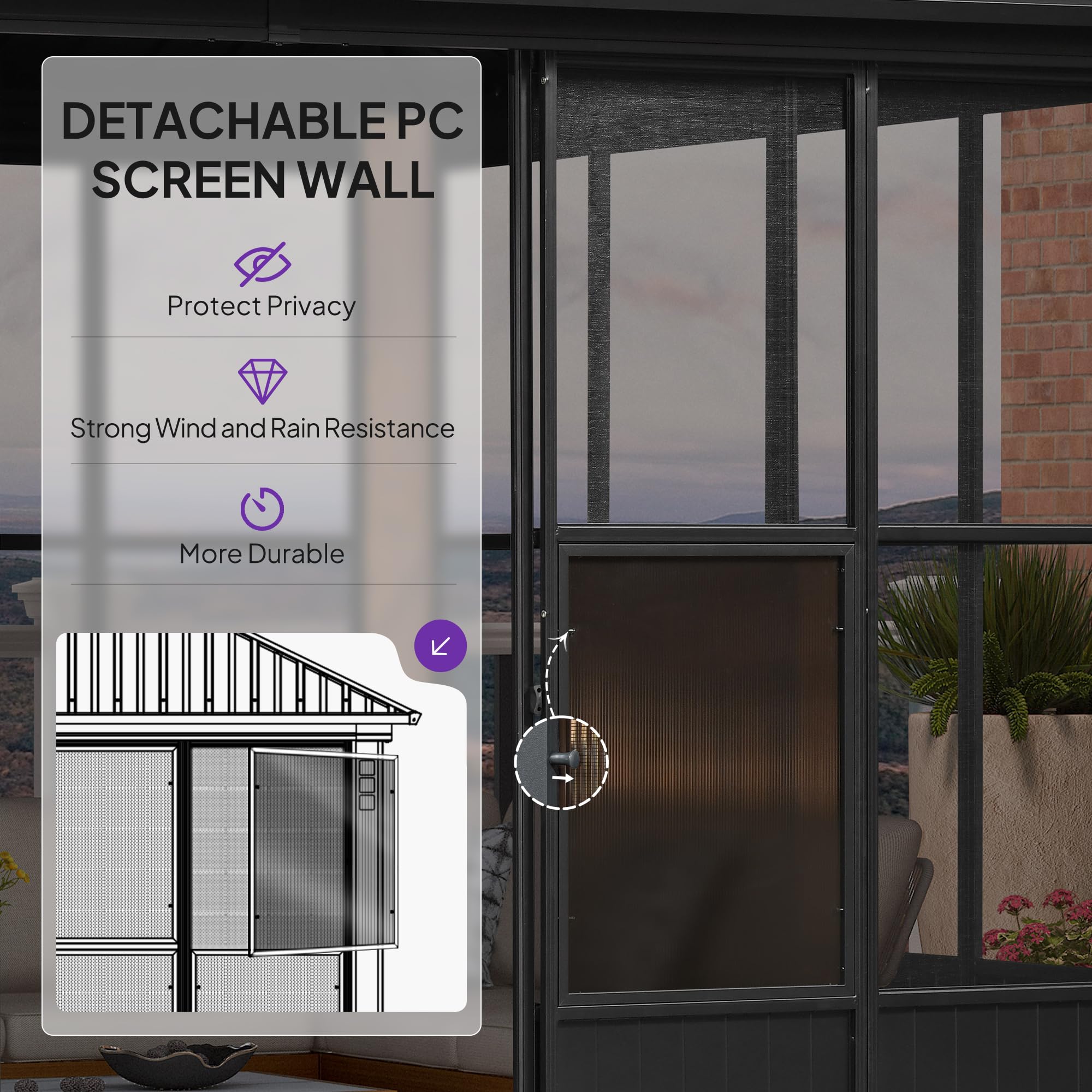 PURPLE LEAF 12' X 14' Patio Hardtop Gazebo Double Top Outdoor Screen Aluminum Solarium Backyard with Detachable Windows: 10' X 13' Sunroom