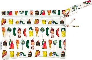 BapronBaby Eric Carle Food Parade Wet Dry Bag - Waterproof Two Zipper Pockets - Reusable for Mealtime, Diapers, Stroller, Snacks, Swimsuits - Machine Washable - 11" x 9"