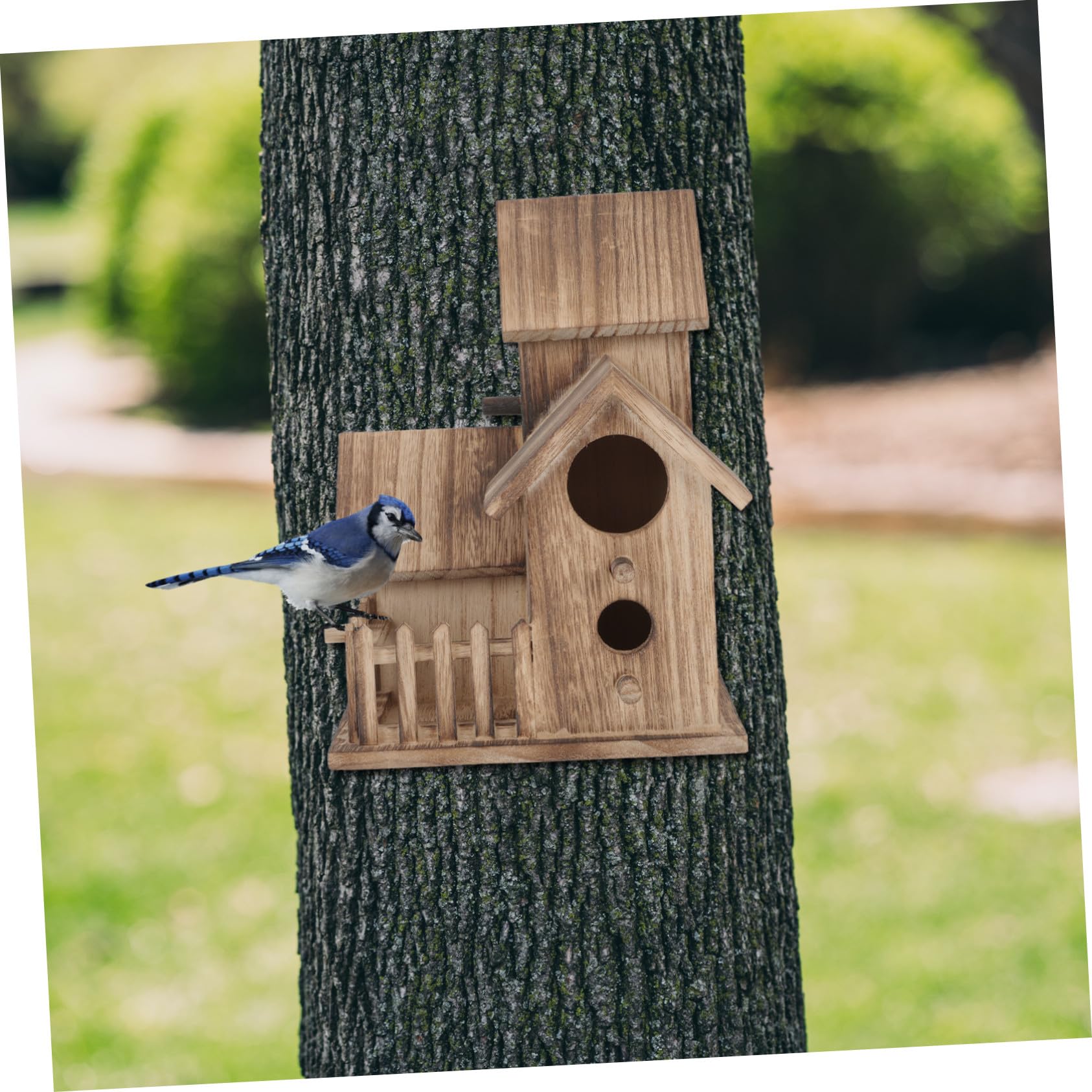 SHINEOFI Villa Nido de Pájaro de Madera para Periquitos Comedero Independiente para Pájaros Caseta de Anidación Colgante para Jardín Accesorio para Loros