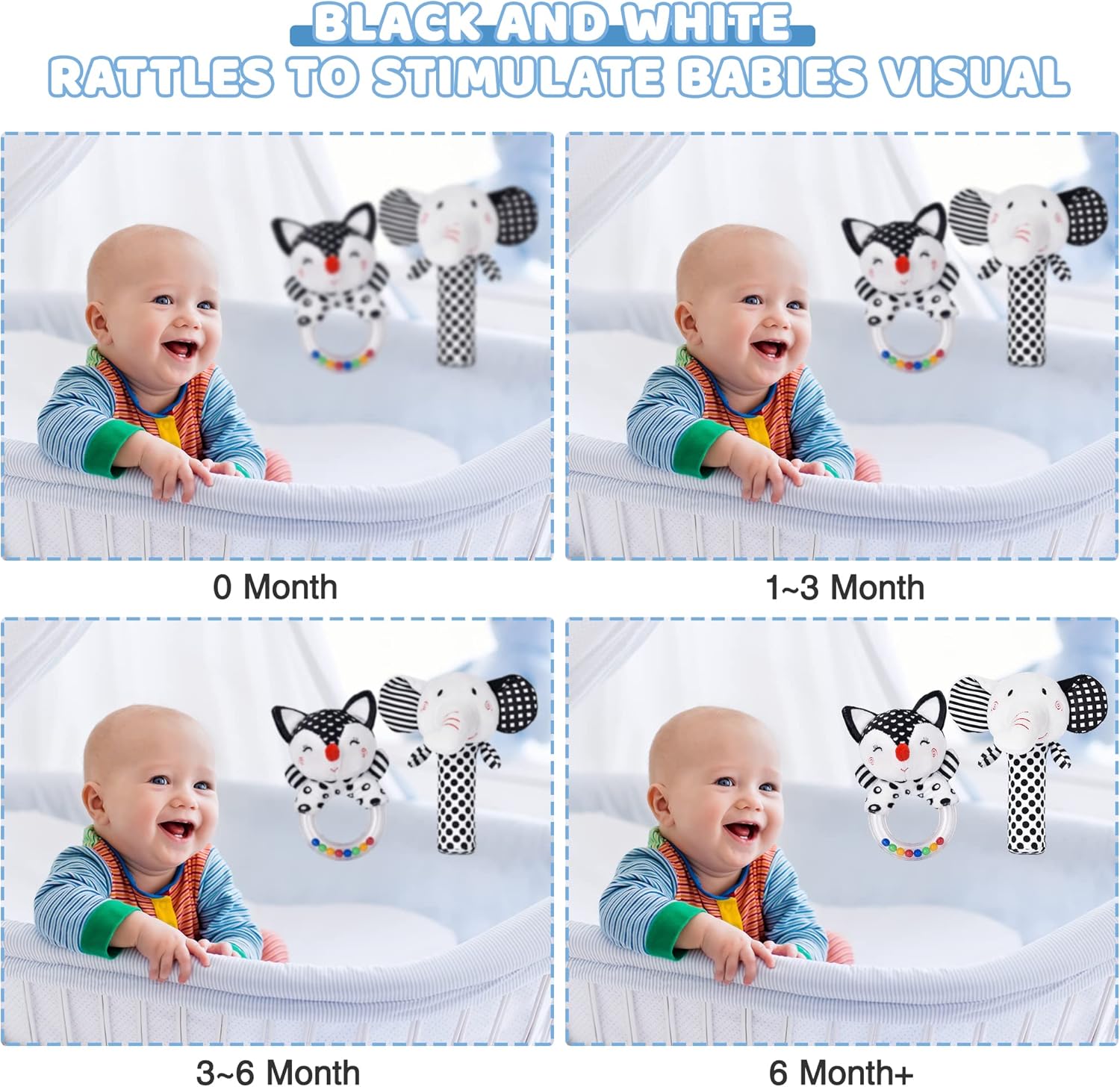 MUKBIRD Baby Rattles Baby Toys, Newborn Toys Plush Stuffed Animal Ring Shaker Rattle Set, Baby Sensory Toy for Brain Development, 0 3 6 9 12 Months Boys Girls Baby Shower, Birthday : Toys & Games