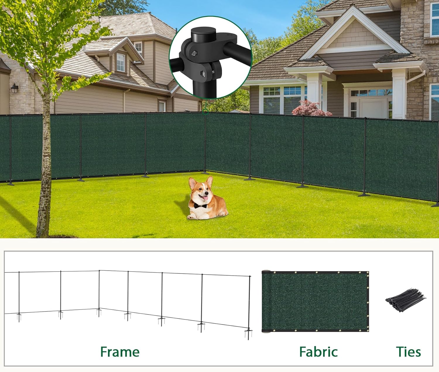 6'Hx12'W Outdoor Freestanding Privacy Screen Fence Panels with Iron Poles, Mesh Shade Net Cover Temporary Fencing for Patio Backyard Garden Deck, Green