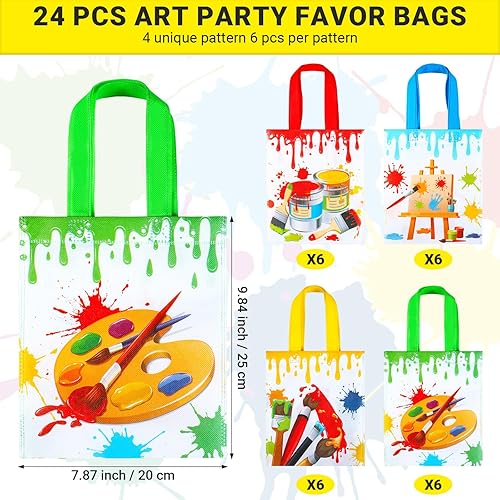 Miniatura 2 de Sweetude 24 bolsas de regalo para fiestas artísticas, bolsas de regalo de pintura no tejida con asas, decoraciones de fiesta de salpicaduras de