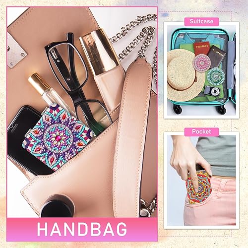 Miniatura 5 de Weysat Espejo compacto de bolsillo portátil, 10 piezas, con cubierta de pintura de diamante, kits de arte de diamantes para mujeres y niñas (mandala)