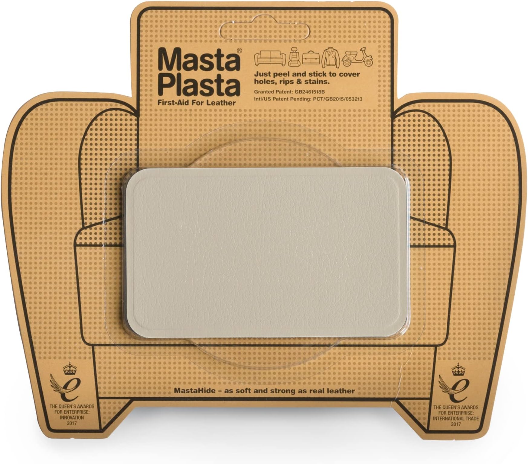 MastaPlasta Self-Adhesive Premium Leather Repair Patch - Beige 10cm x 6cm (4in x 2.4in). Instant Stick-on Upholstery-Quality Repair Patch for Sofas, Car Seats, Bags, Jackets and DIY